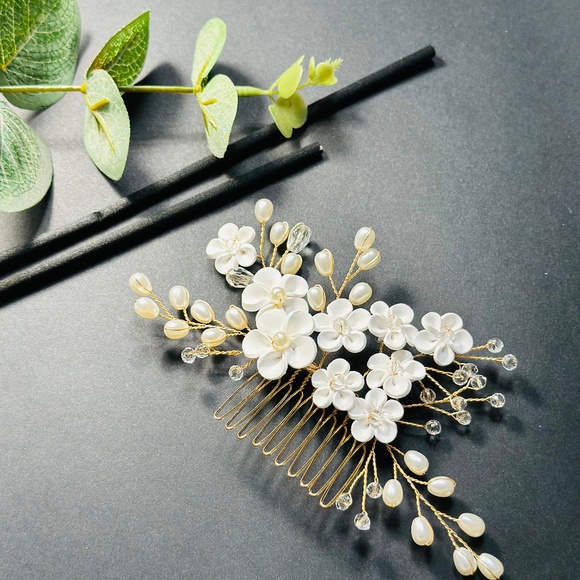 Bridal Headpiece Clay Flower Wedding Headpiece with Comb Floral Headband